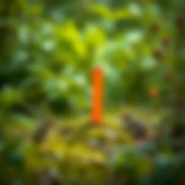 Orange bar with wildlife-safe surroundings A bright orange bar placed in a natural setting, surrounded by greenery and small animals, showing efforts to enhance visibility without harming nature.