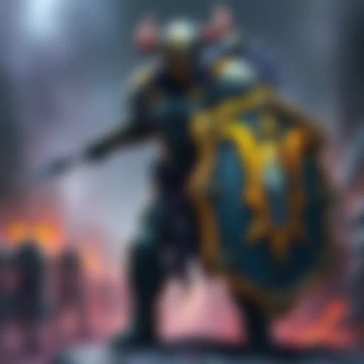 A dynamic character representing Oraxia Prime, showcasing a sturdy health tanking build with Umbral forma, holding a large shield and ready for battle.