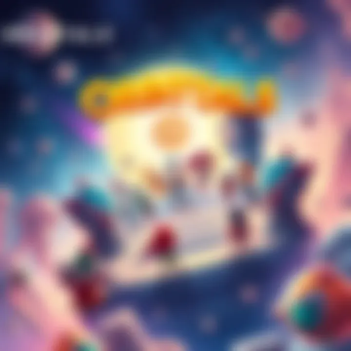Colorful artwork featuring characters and scenes from Orbitals game