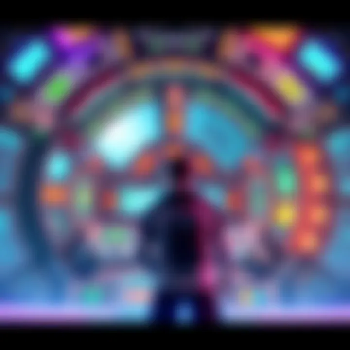 A gamer looking at a colorful orbiter base in a futuristic setting, showcasing control panels and visual elements of space.