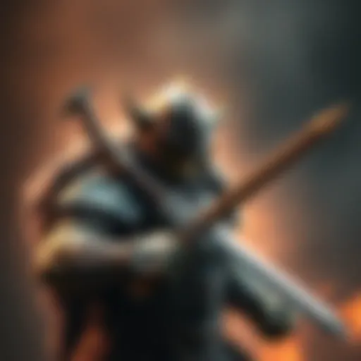 A fierce orc warrior wearing battle armor, ready for online combat with a sword in hand, showcasing power and readiness for action.