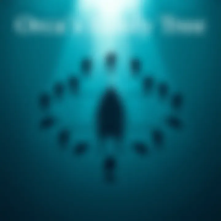 Illustration showing a family tree diagram shaped like a circle with orca figures and a dark figure in the background.