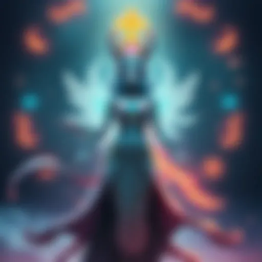 Character Orela stands ready to heal, surrounded by supportive energy and symbols of medical aid.