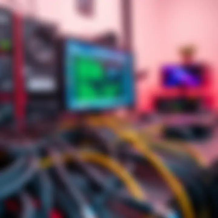 A neat workspace with cables neatly tied and arranged, showcasing effective cable management techniques