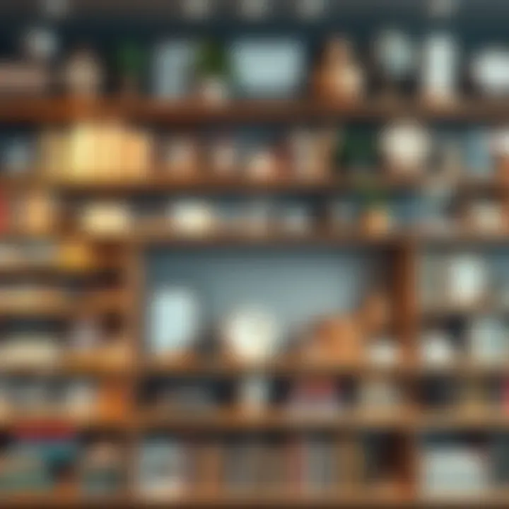 A neatly arranged collection of various items on shelves, showcasing different categories like books, collectibles, and memorabilia for easy access.