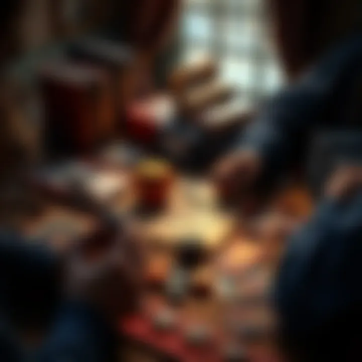 A tabletop DND setup featuring spell cards, dice, and inventory binders arranged neatly for a game session.