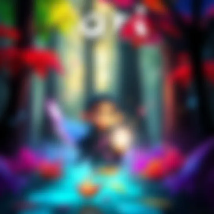 Ori and Sein in a vibrant forest Ori, a small guardian spirit, holds a glowing orb alongside Sein, a small floating creature, surrounded by colorful trees and magical light in a lush forest setting.