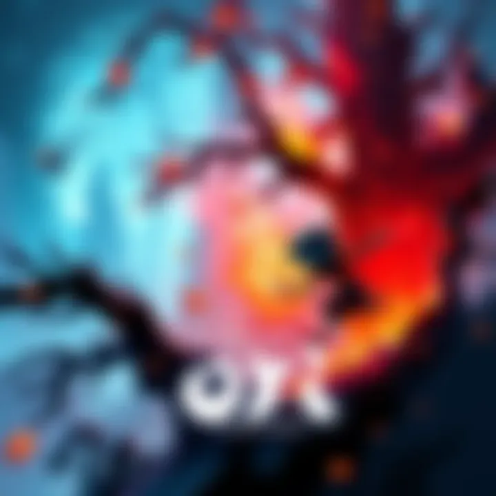 A character from Ori & the Blind Forest escaping a dangerous environment with vibrant colors and emotional intensity