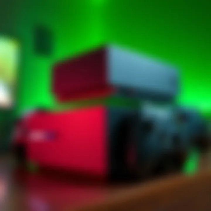 Original Xbox One Console A close-up view of the original Xbox One console alongside newer models like the Xbox One X and Series X|S, highlighting their differences.