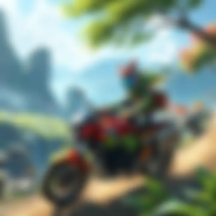 Original Character on a Scenic Ride A colorful original character riding through a stunning game landscape filled with vibrant details and beautiful scenery