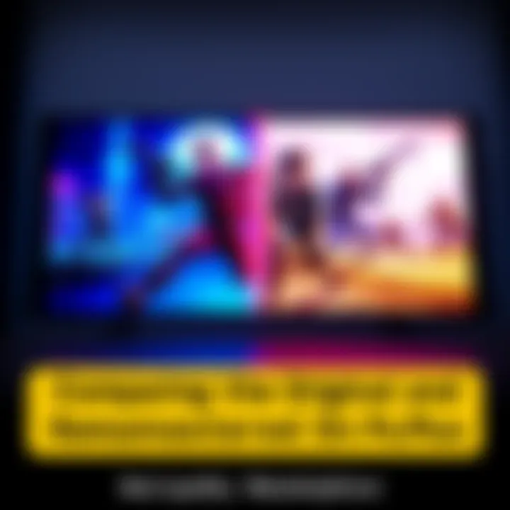 Side-by-side view of original and remastered game graphics on a console screen