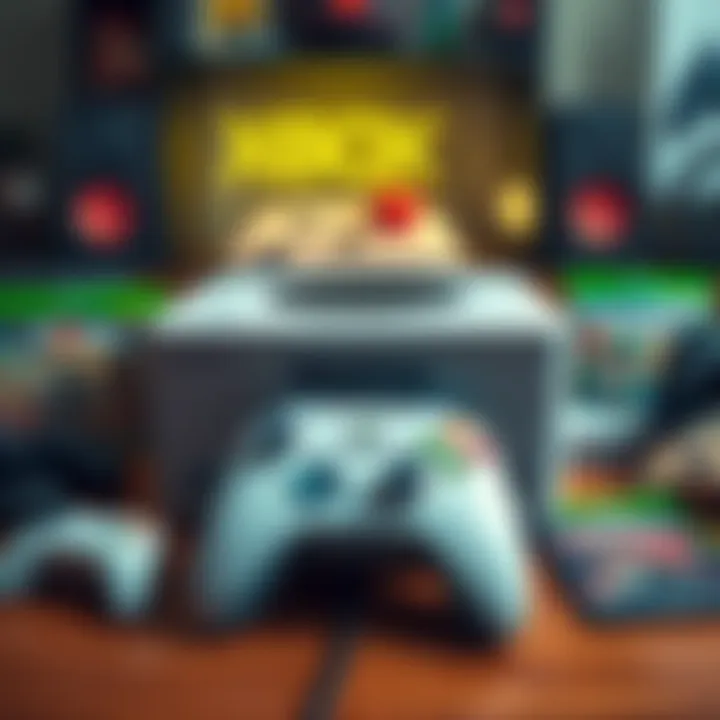 A classic original Xbox console with its controller, showcasing a nostalgic gaming setup, surrounded by popular game titles.