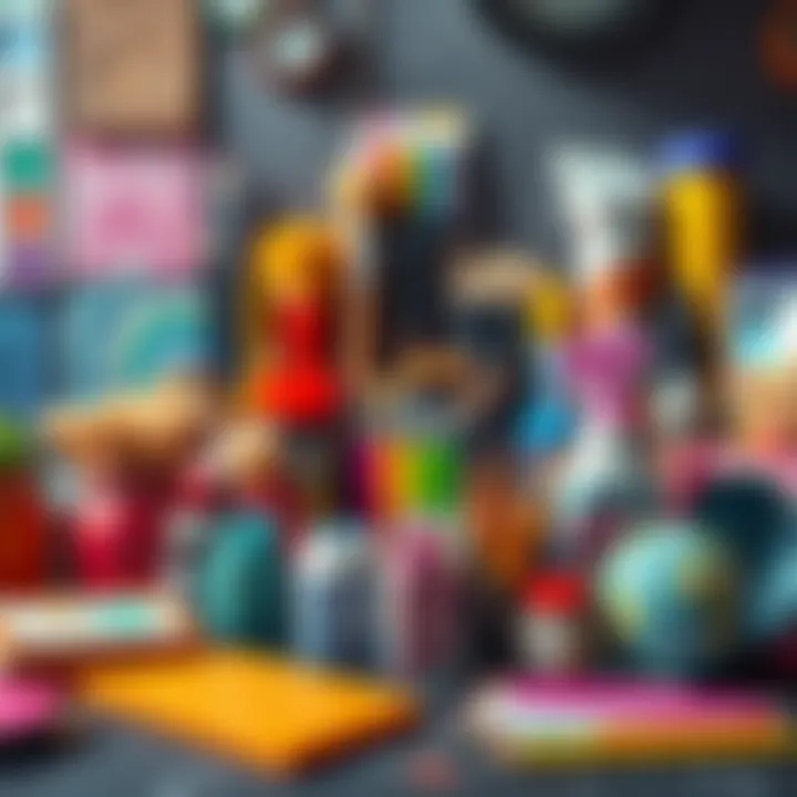 Colorful art supplies and projects A display of various art supplies and creative projects showcasing Ornery Biscuit's unique style