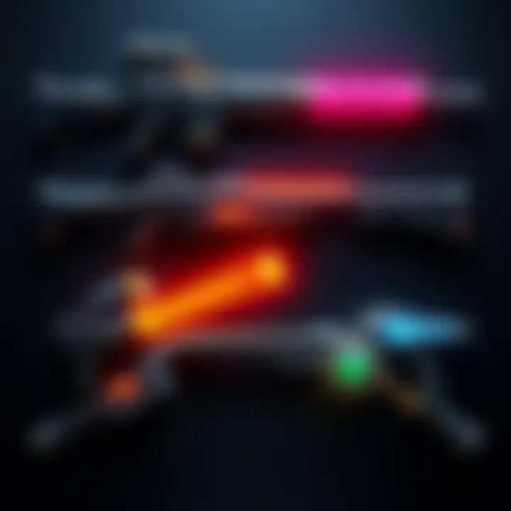 Displaying Higasa, Soma, Xoris, and Atomos weapons, highlighting their features for enhancement