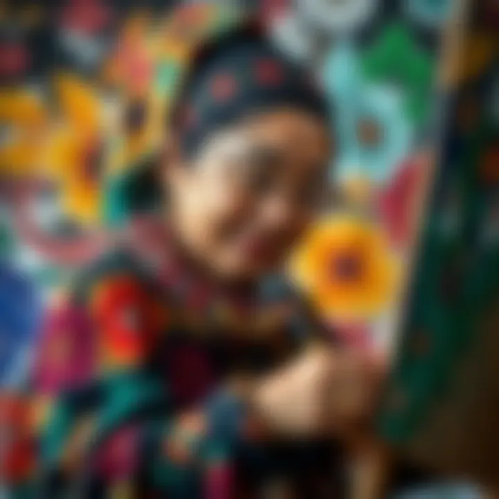 A skilled Orokin craftswoman painting a colorful artwork, showcasing her unique style and cultural influences.