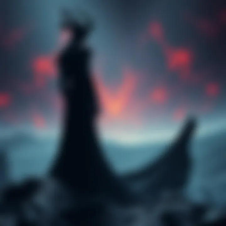 A dark, shadowy figure resembling Oryx watches over a cosmic landscape, hinting at his possible return in the storyline, with remnants of his remains in the background.