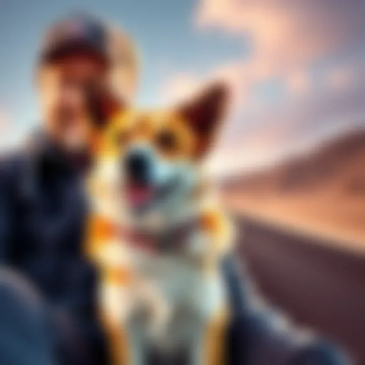 Otis, a cheerful dog, sits beside Forsen as they celebrate Day 96 of their record chase adventure together.