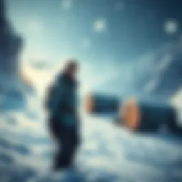 Gameplay scene from Outbreak's Below Freezing Point Character George stands in a snowy environment, emphasizing his key quote while navigating through icy terrain in Outbreak.