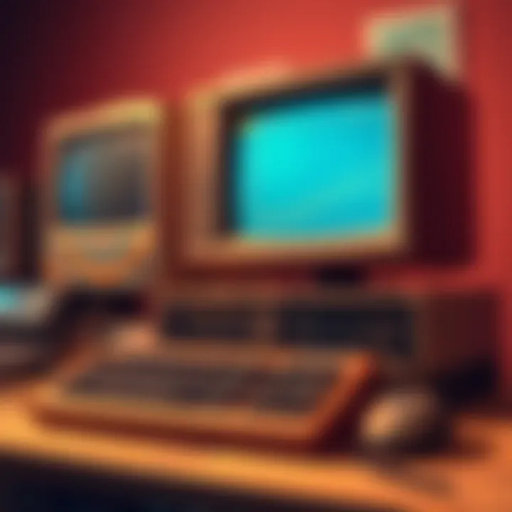 Outdated PC Setup An old desktop computer with a bulky monitor, dusty keyboard, and vintage mouse, showing its outdated specifications.