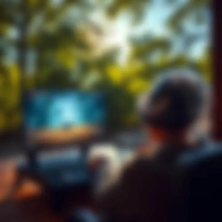 A person gaming outside on a Steam Deck with anti-glare screen protector, surrounded by trees and sunlight