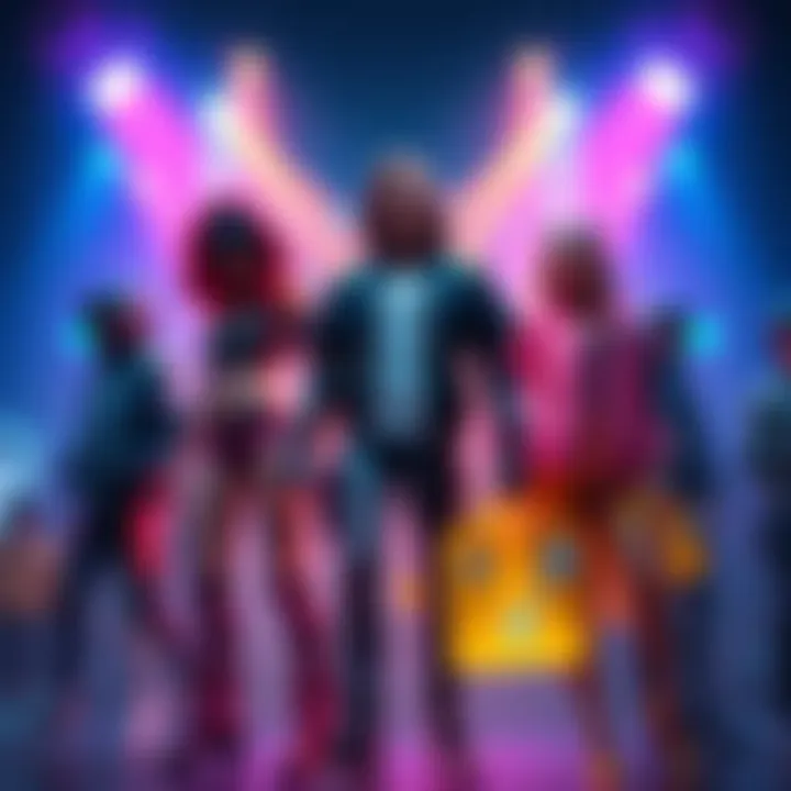 A display of various character outfits in The Finals, featuring designs like Cyber Warriors and vibrant party themes.