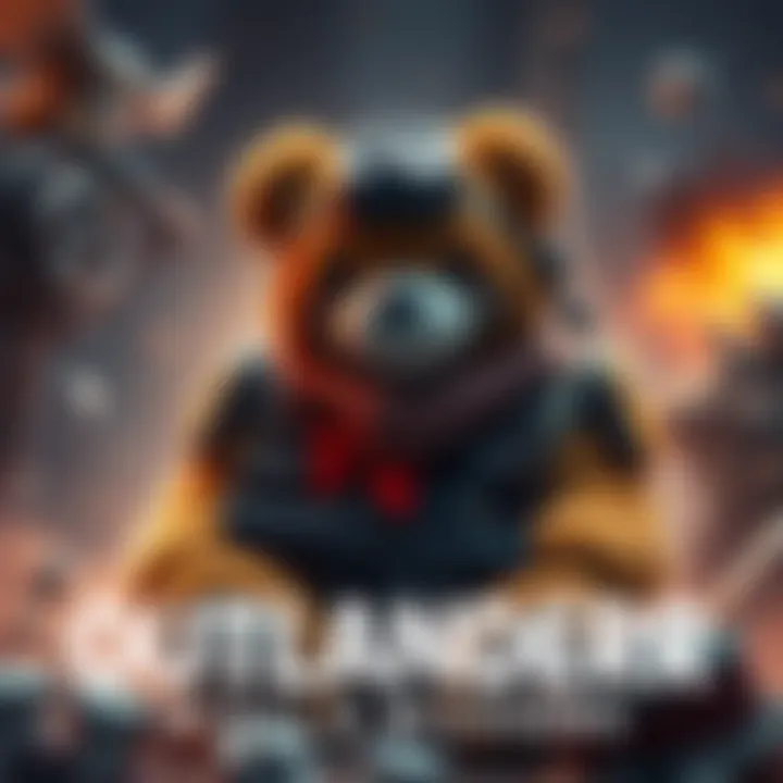 A character with a teddy bear setup ready for an Outlander mission, surrounded by action and strategy elements