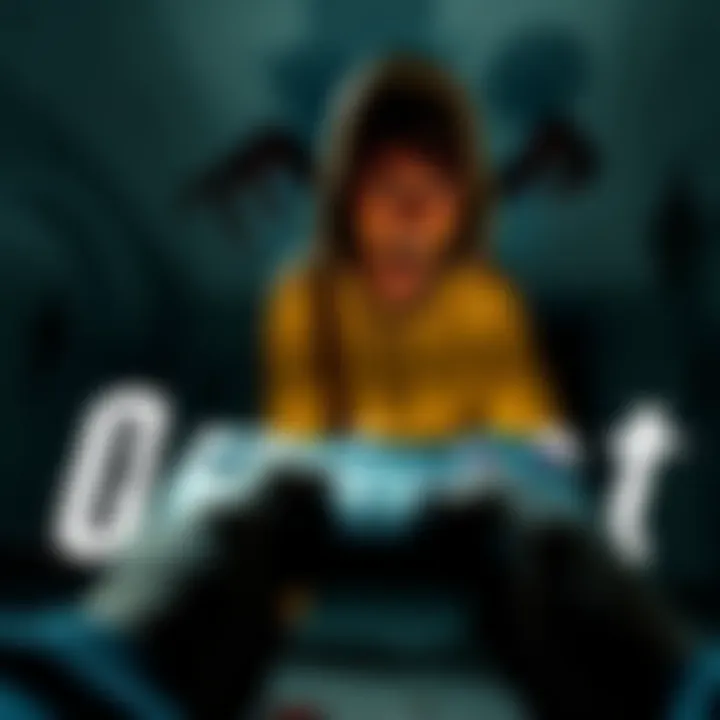 A gamer clutches a controller with a terrified expression as a monstrous figure looms in the shadows of an abandoned asylum in the Outlast game.