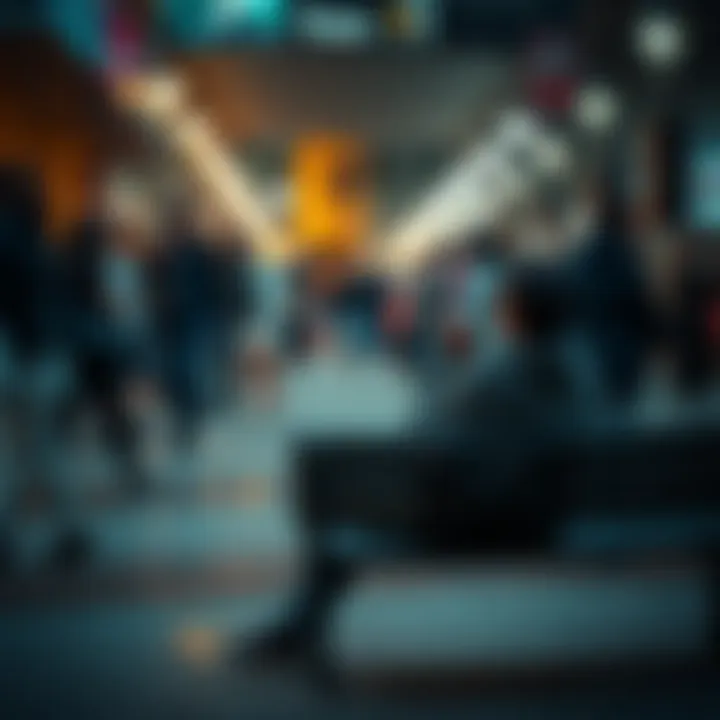 A person sits alone on a park bench, looking contemplative about their identity and sense of belonging, surrounded by a diverse crowd.