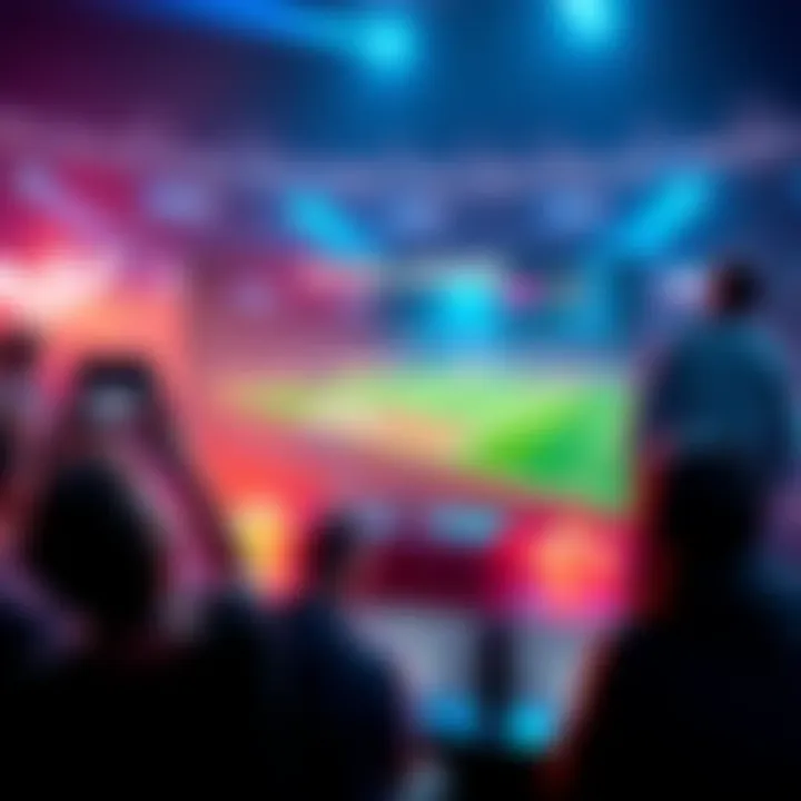 Concept art showing a video game screen with an over-under feature displayed, featuring fan reactions and gameplay elements.