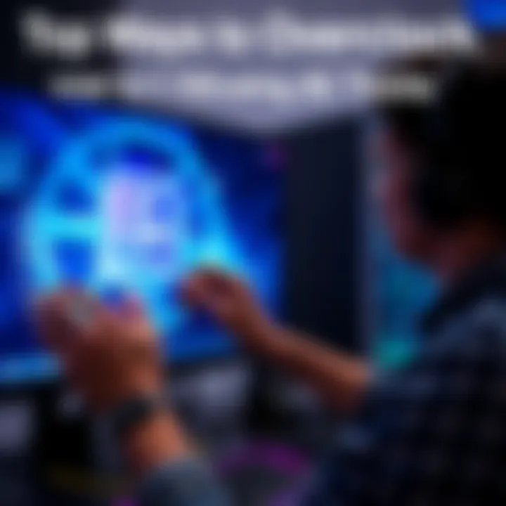 A person adjusting settings on a computer screen with an Intel Core i7-9700 CPU image in the background, focusing on performance tuning using AI tools.