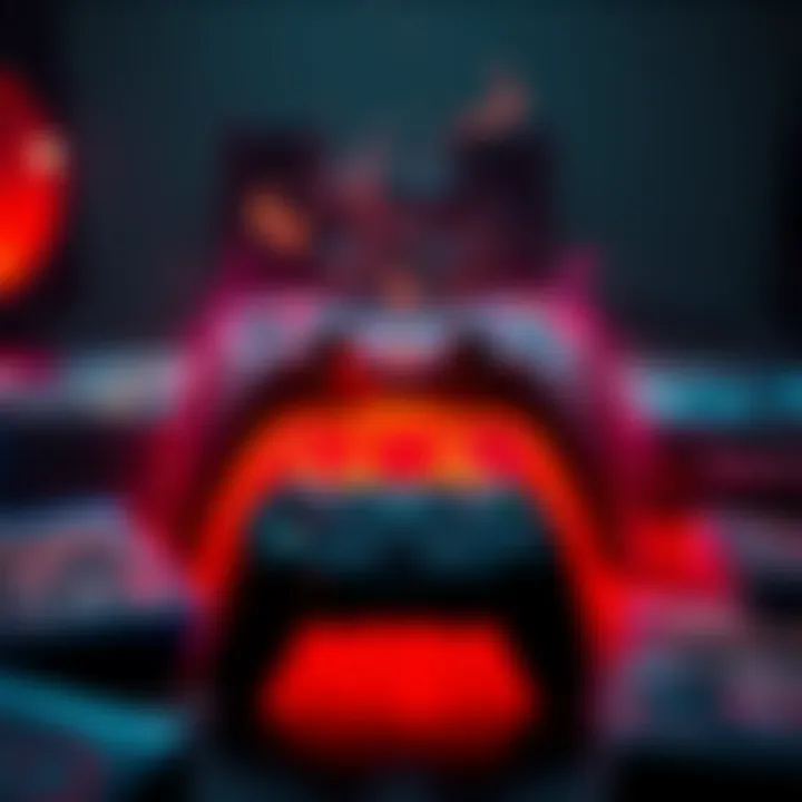 Overheating Gaming Console A gaming console emitting heat with a controller in front of it, showing signs of overheating, ideal for gaming excitement and risks, surrounded by game cases.