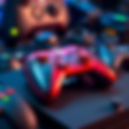 Overpriced Gaming Controller A close-up of a $100 Spider-Man themed gaming controller resting on a gaming console, surrounded by other gaming accessories.
