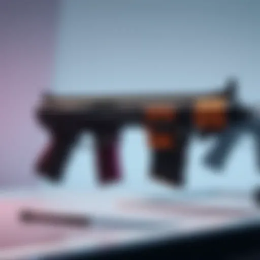 A display of large and exaggerated guns from video game 5, highlighting their unrealistic designs