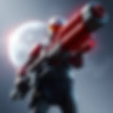 A depiction of a large human weapon from the Halo universe being held by a Spartan, showcasing the weapon's massive scale compared to the soldier.