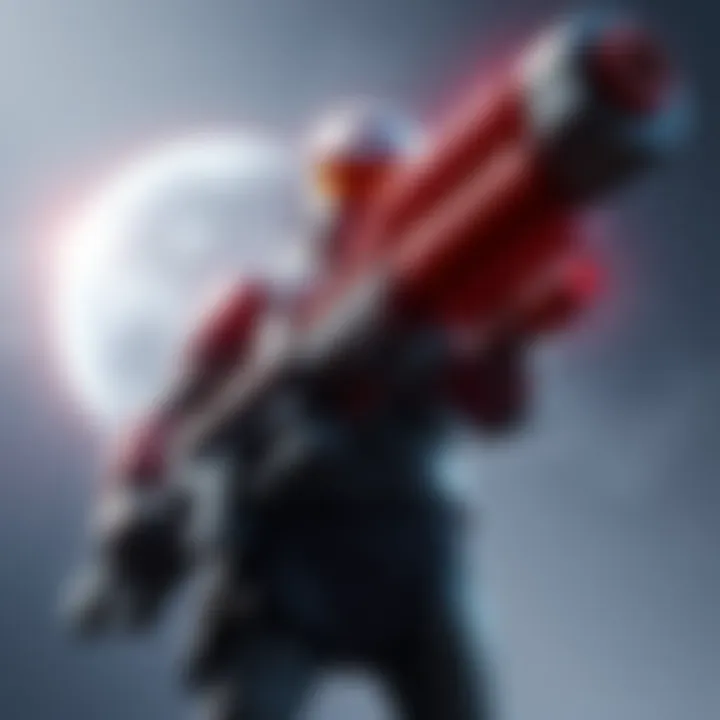 Oversized human weapon in Halo A depiction of a large human weapon from the Halo universe being held by a Spartan, showcasing the weapon's massive scale compared to the soldier.