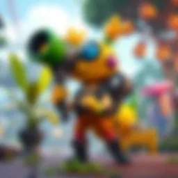 A colorful oversized peashooter character stands ready in a vibrant game setting, showcasing its unique features and stature.