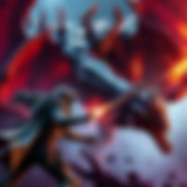 Powerful bosses from Overture DLC attacking a player character, showcasing intense combat with dramatic effects.