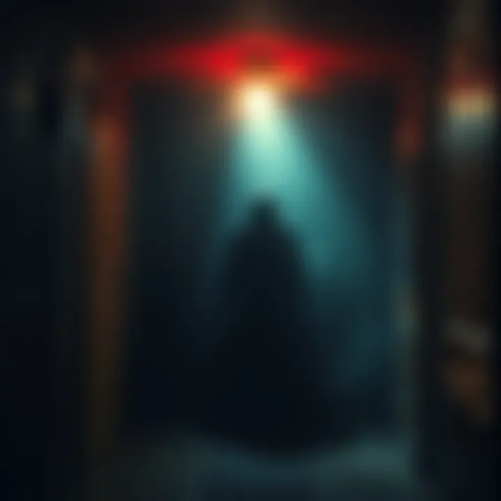 Overused Horror Tropes A dark, eerie room with flickering lights and a shadowy figure in the corner, representing common horror game themes.