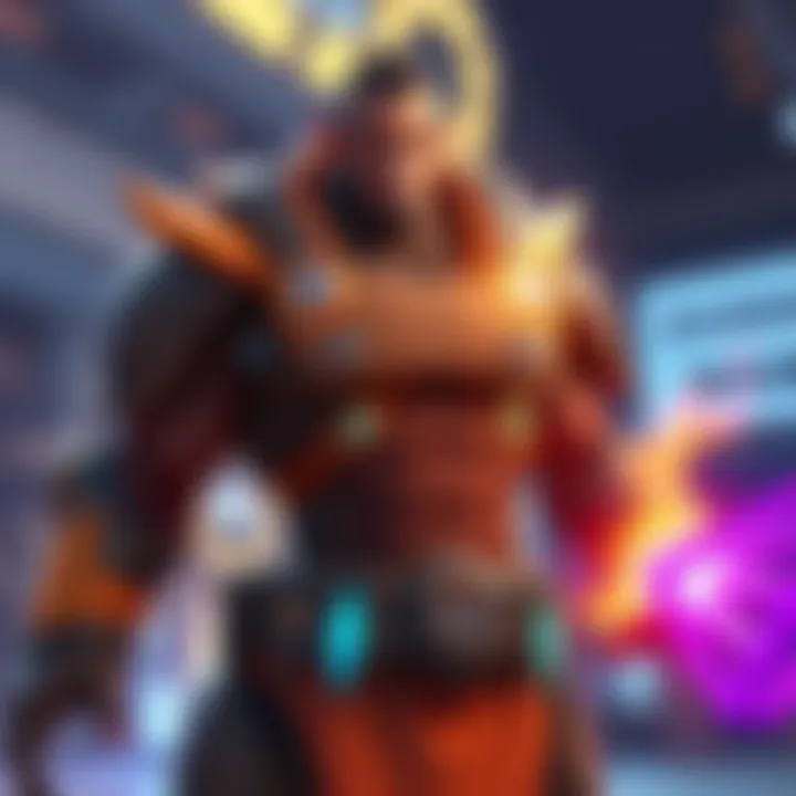 Overwatch character Dmon with buffs Dmon, the new tank character from Overwatch, showcased with visual effects representing buffs and gameplay changes