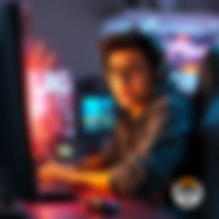 A gamer experiencing lag while playing Overwatch on a computer, showing a frustrated expression and the game screen with noticeable lag effects.