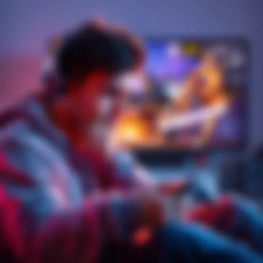 A gamer frustrated with a PS5 controller, sitting in front of a TV displaying Overwatch, looking confused and defeated.