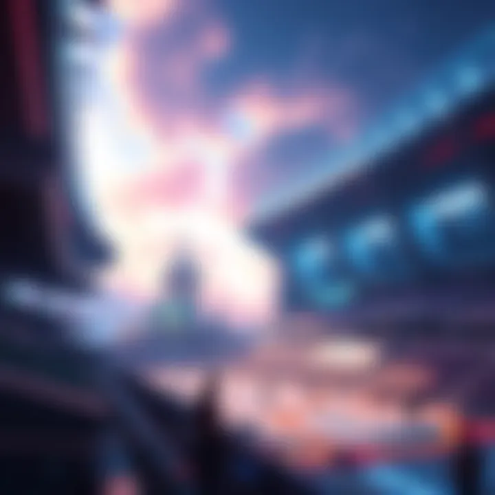 A vibrant view of the futuristic Stadium from the Overwatch universe, showcasing its design and atmosphere.