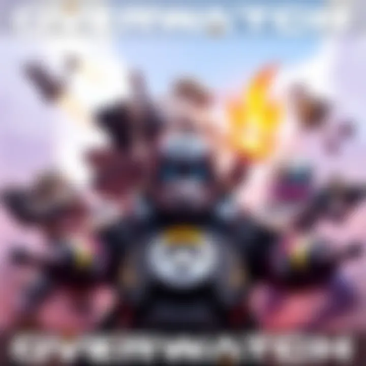 Concept art showing Overwatch characters in a third-person perspective, highlighting action and teamwork.