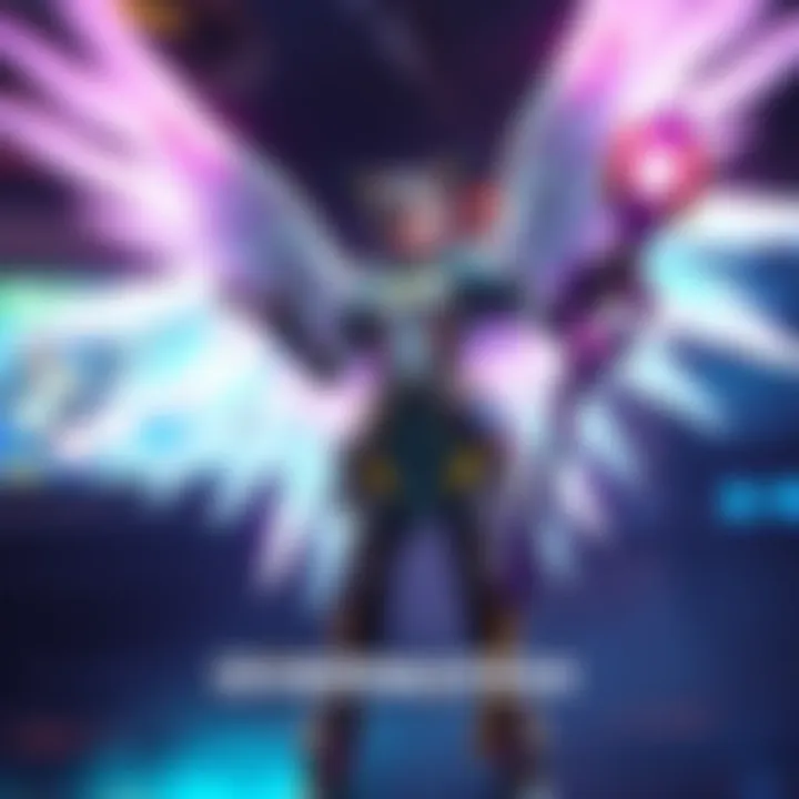 A depiction of the new Mercy skin in Overwatch 2 featuring her iconic wings and healing staff, set against a gaming backdrop.