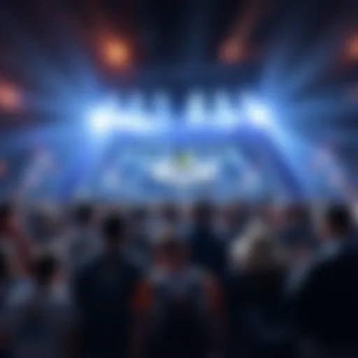 Overwatch 6v6 Mode Announcement Fans eagerly gathering around a BlizzCon stage, with Overwatch 6v6 mode graphics on display and excitement in the air