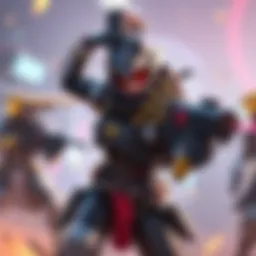 A depiction of Anran from Overwatch, demonstrating her skills in a match, targeting opponents with precision.