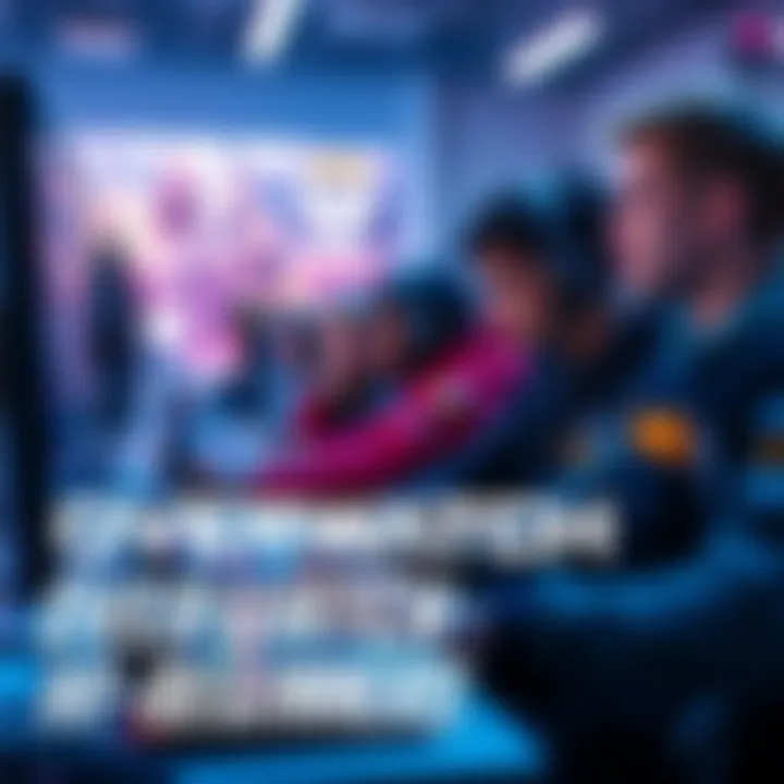 A group of gamers focused on their screens playing Overwatch, strategizing in a team setting.