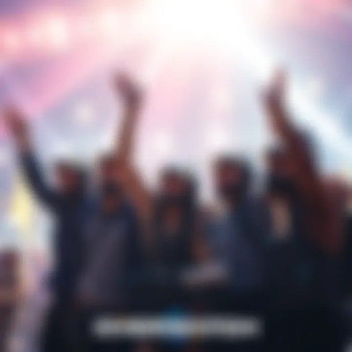 A group of Overwatch players joyfully celebrating together after winning a match, showing excitement and teamwork.