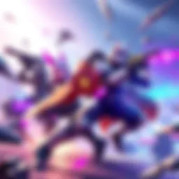 Overwatch characters in vibrant action Overwatch heroes are engaged in a colorful battle on a visually stunning map.