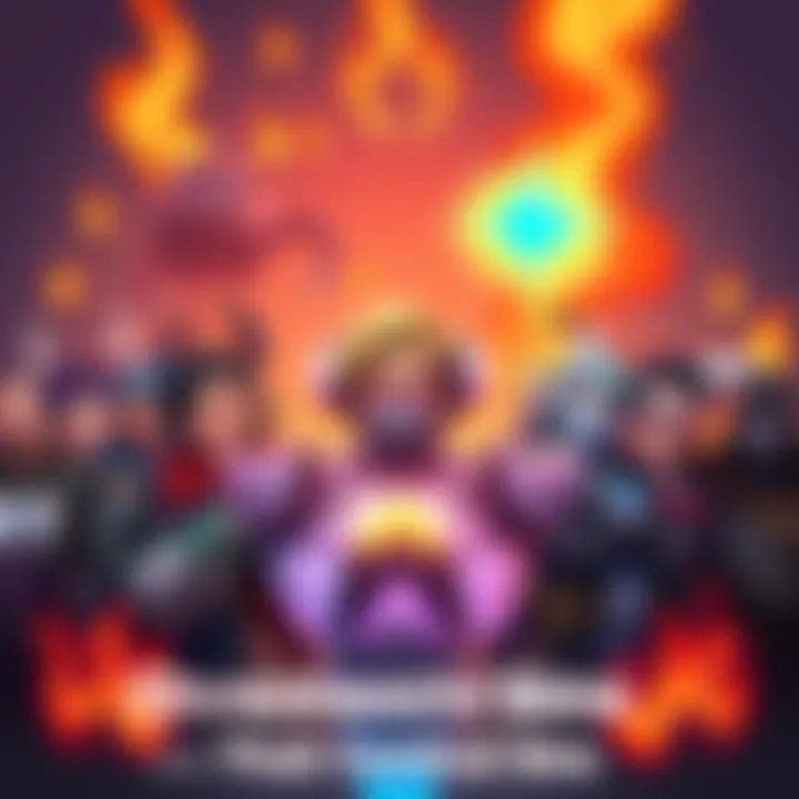 Several Overwatch characters depicted in a cartoonish style, each representing a different sin like gluttony and pride, surrounded by flames and quirky symbols.